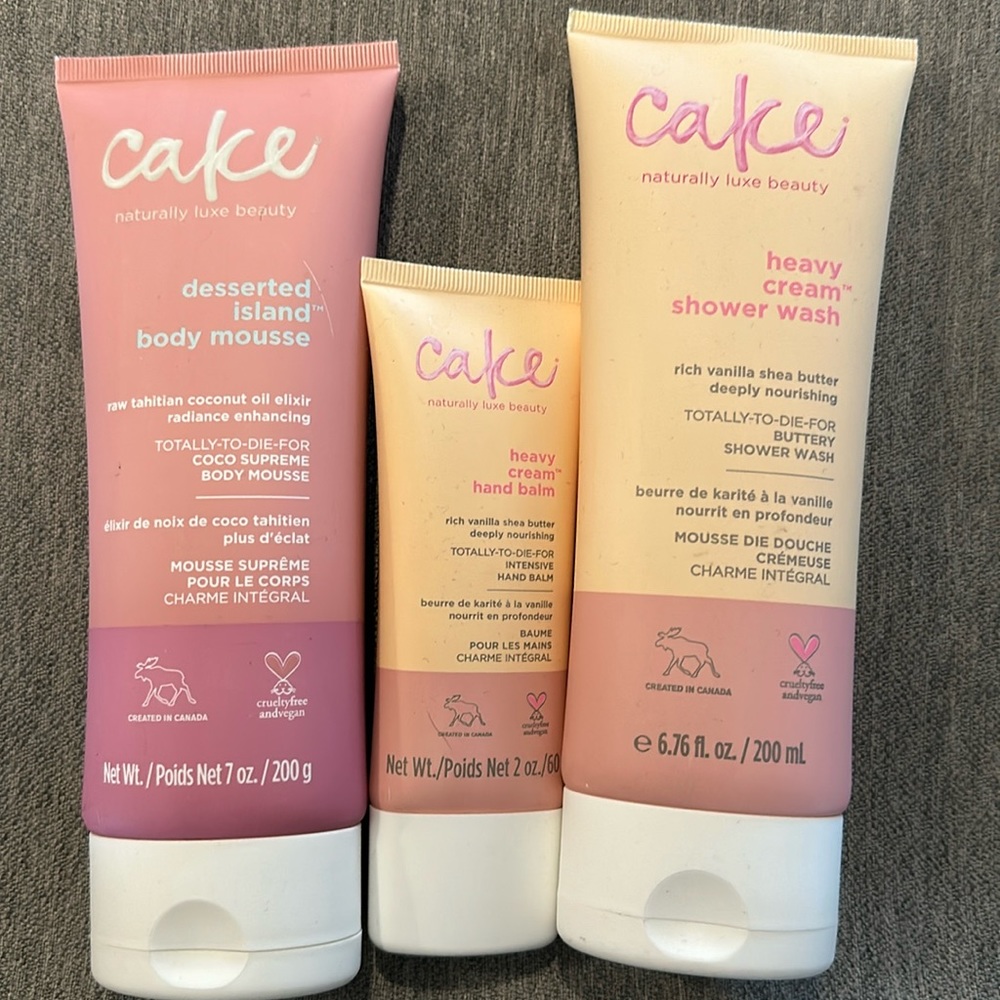 Cake - wash, hand balm, body mousse